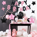 TONIFUL 35Pcs Black Pink Happy Birthday Decorations Kit – 16 Inch Foil Letter Banner & Star Balloons