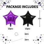 TONIFUL 30Pcs 18in Purple & Black Star Foil Balloons - Large Star Mylar Balloons for Parties
