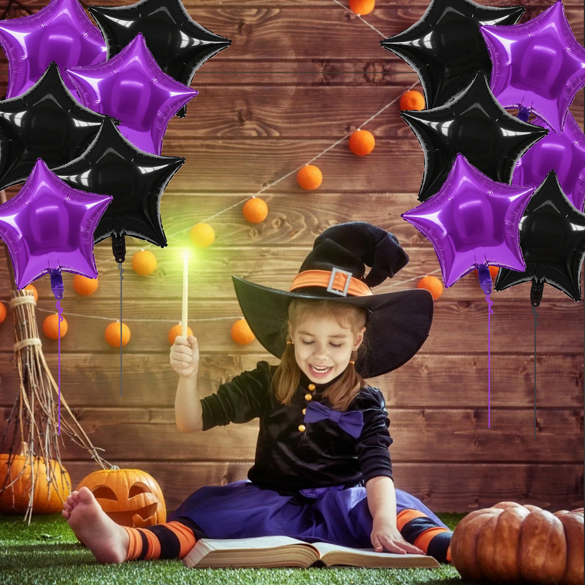 TONIFUL 30Pcs 18in Purple & Black Star Foil Balloons - Large Star Mylar Balloons for Parties