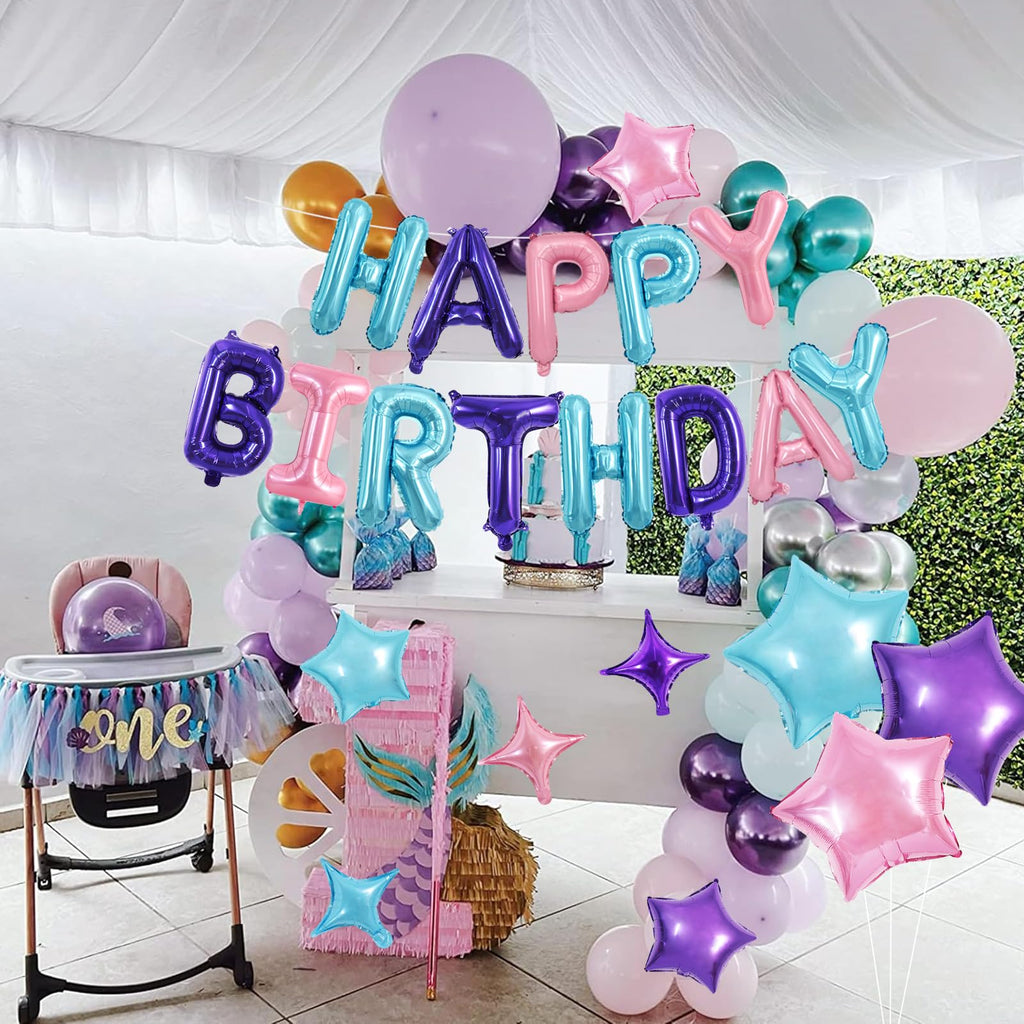 TONIFUL 35PCS Happy Birthday Decorations Kit – 16" Letter Balloons & Star Balloons