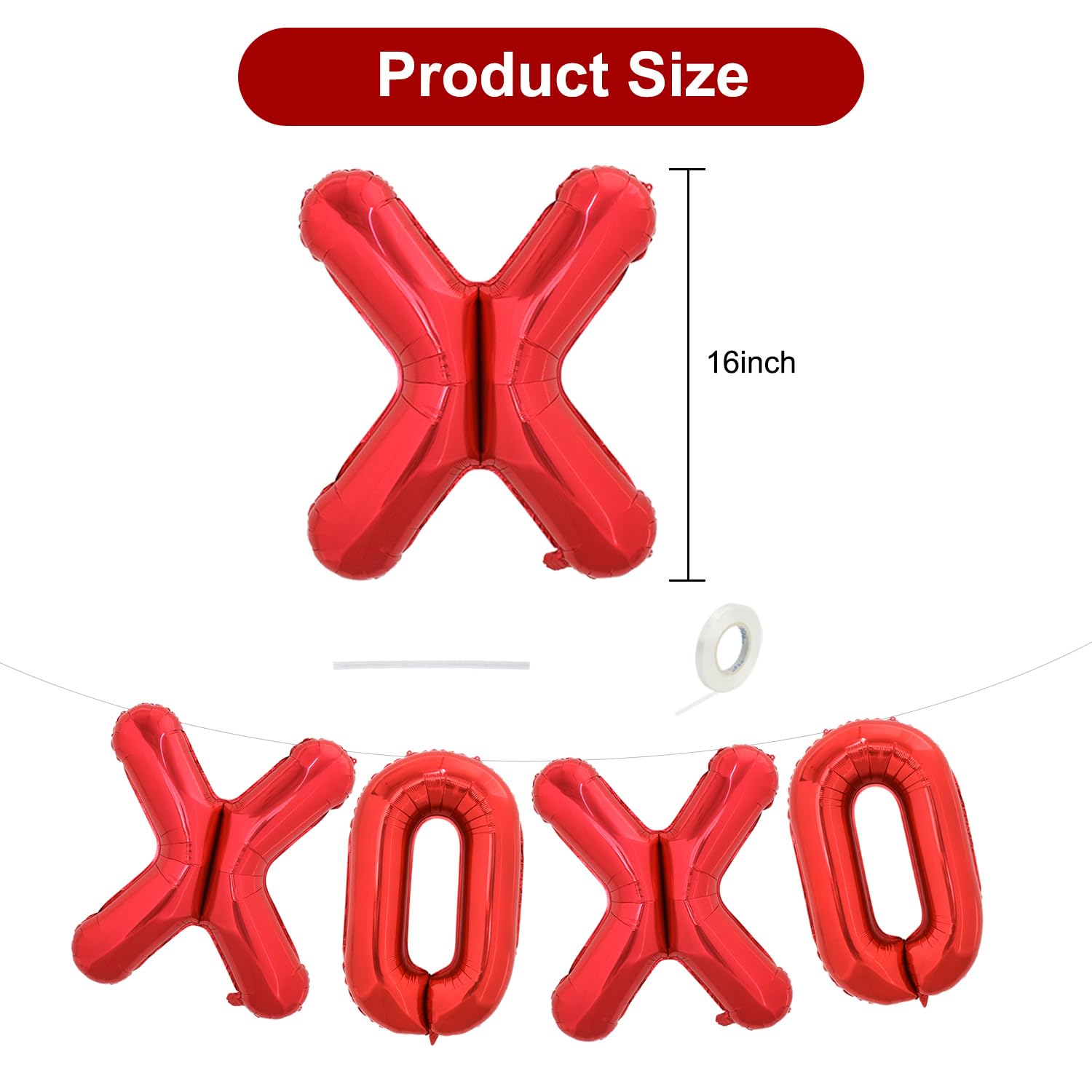 TONIFUL Valentine's Day Balloons - 16in XOXO Letter Foil Banner, Red