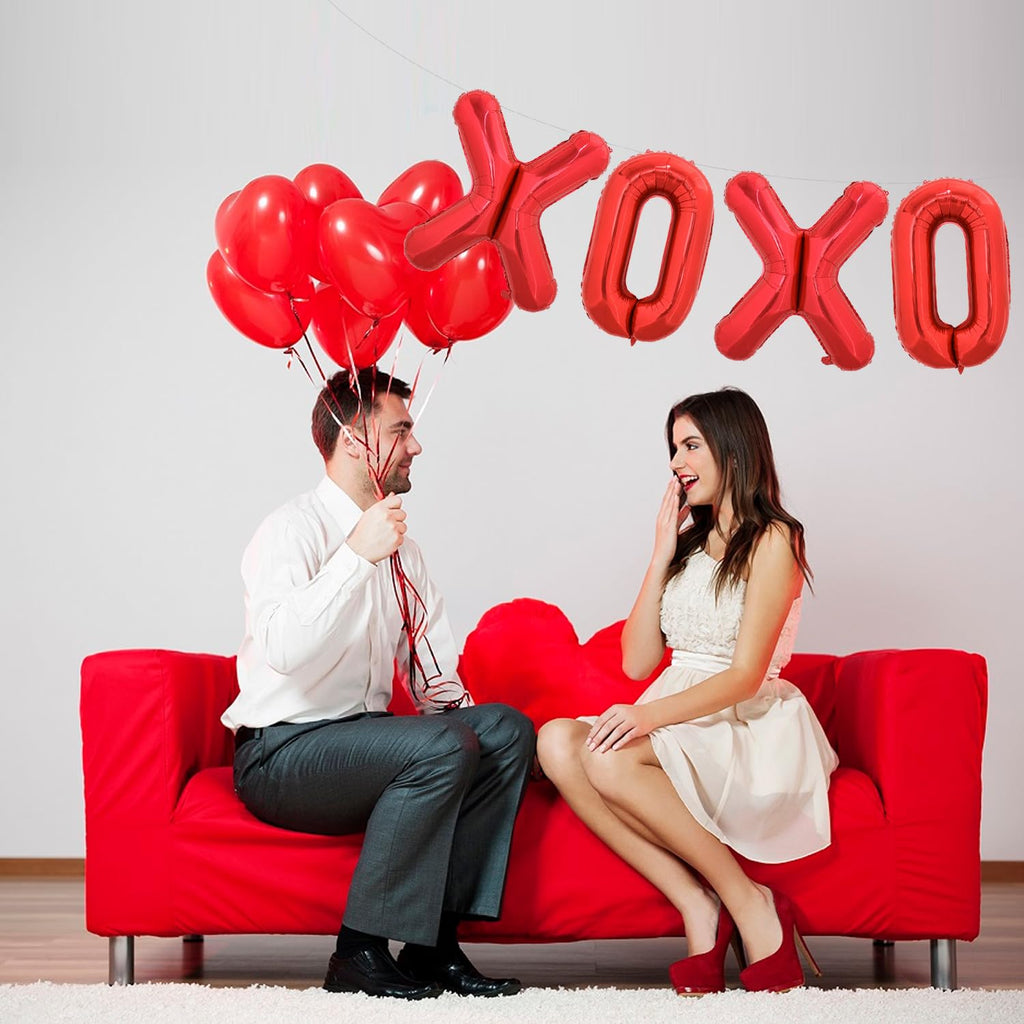 TONIFUL Valentine's Day Balloons - 16in XOXO Letter Foil Banner, Red