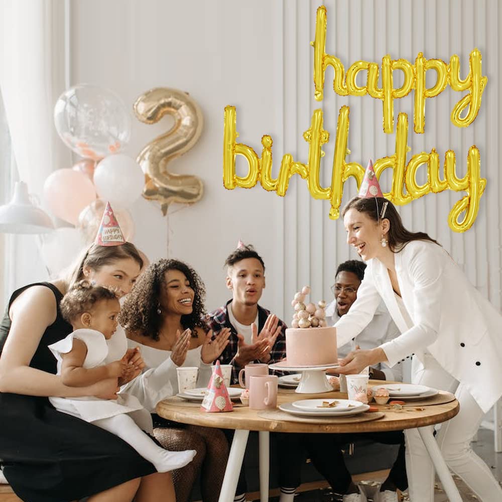 TONIFUL Gold Happy Birthday Balloons Banner – 16-Inch Foil Script Letters
