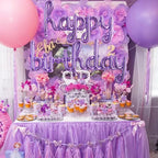 TONIFUL Purple Happy Birthday Balloons — 16-Inch Mylar Foil Script Banner, Reusable Party Decor