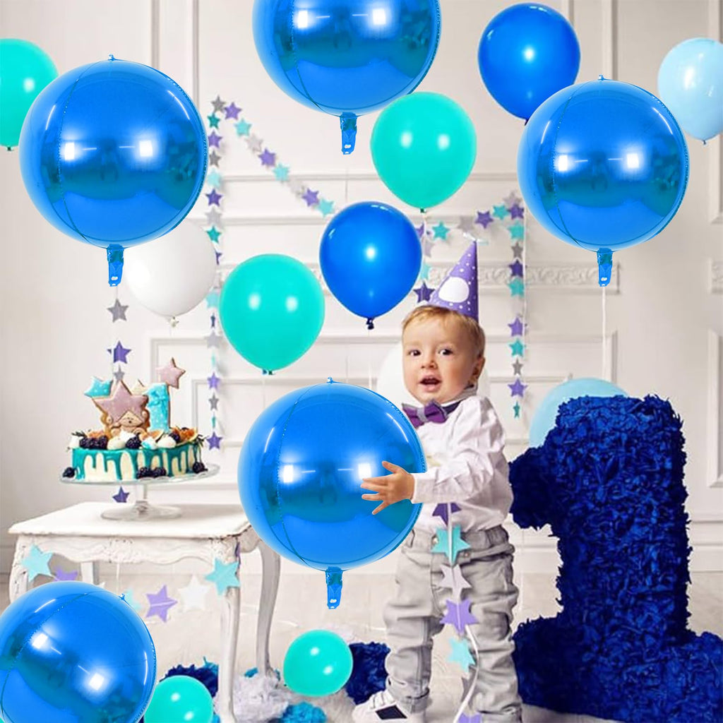 TONIFUL 8Pcs Blue 22-Inch 4D Foil Balloons | Giant Mirror Sephere Mylar Decor