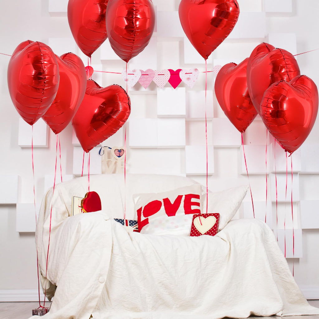 TONIFUL 30Pcs 18in Red Heart Balloons - Valentine's Day Foil Heart Decor for Romantic Weddings & Parties