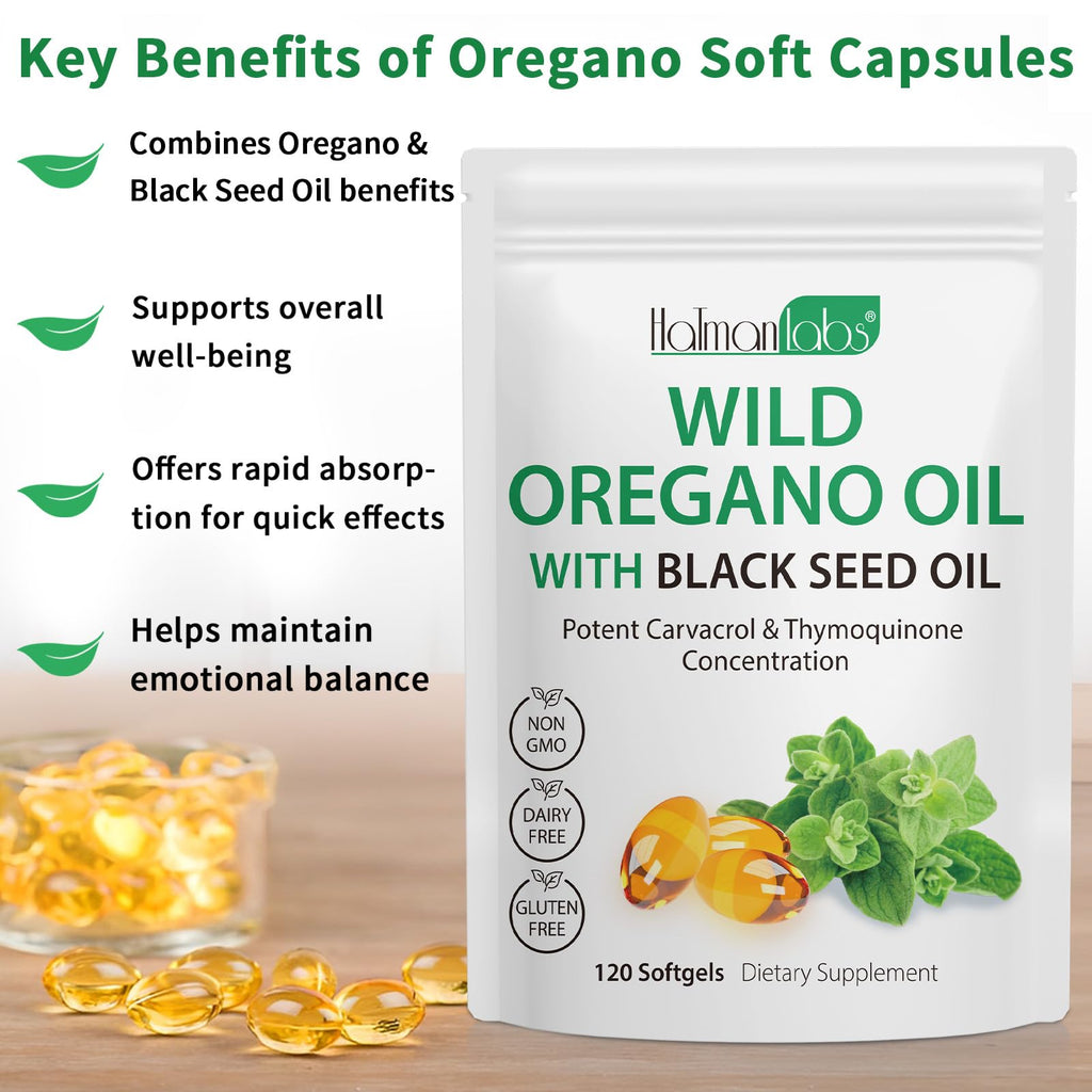 Tooffi Organic Oil of Oregano Softgels – 2-in-1 with Black Seed Oil, 6000mg + 200mg, 120 Softgels