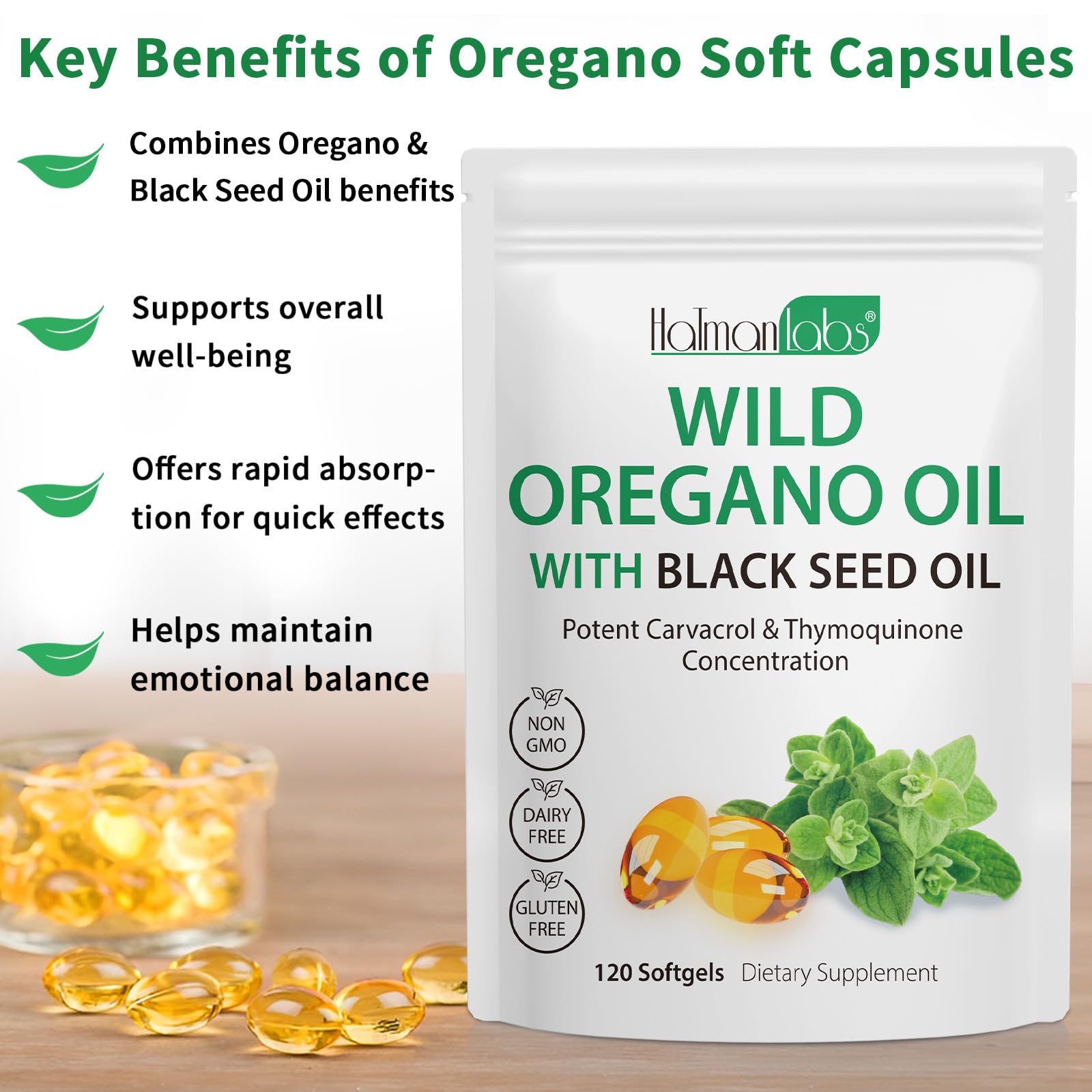 Tooffi Organic Oil of Oregano Softgels – 2-in-1 with Black Seed Oil, 6000mg + 200mg, 120 Softgels