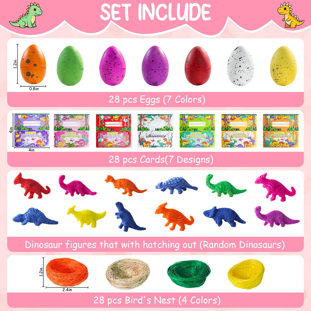 TORONTOKYO 28-Pack Hatching Dino Eggs with Valentines Cards for Kids – Classroom Favors & Party Gifts