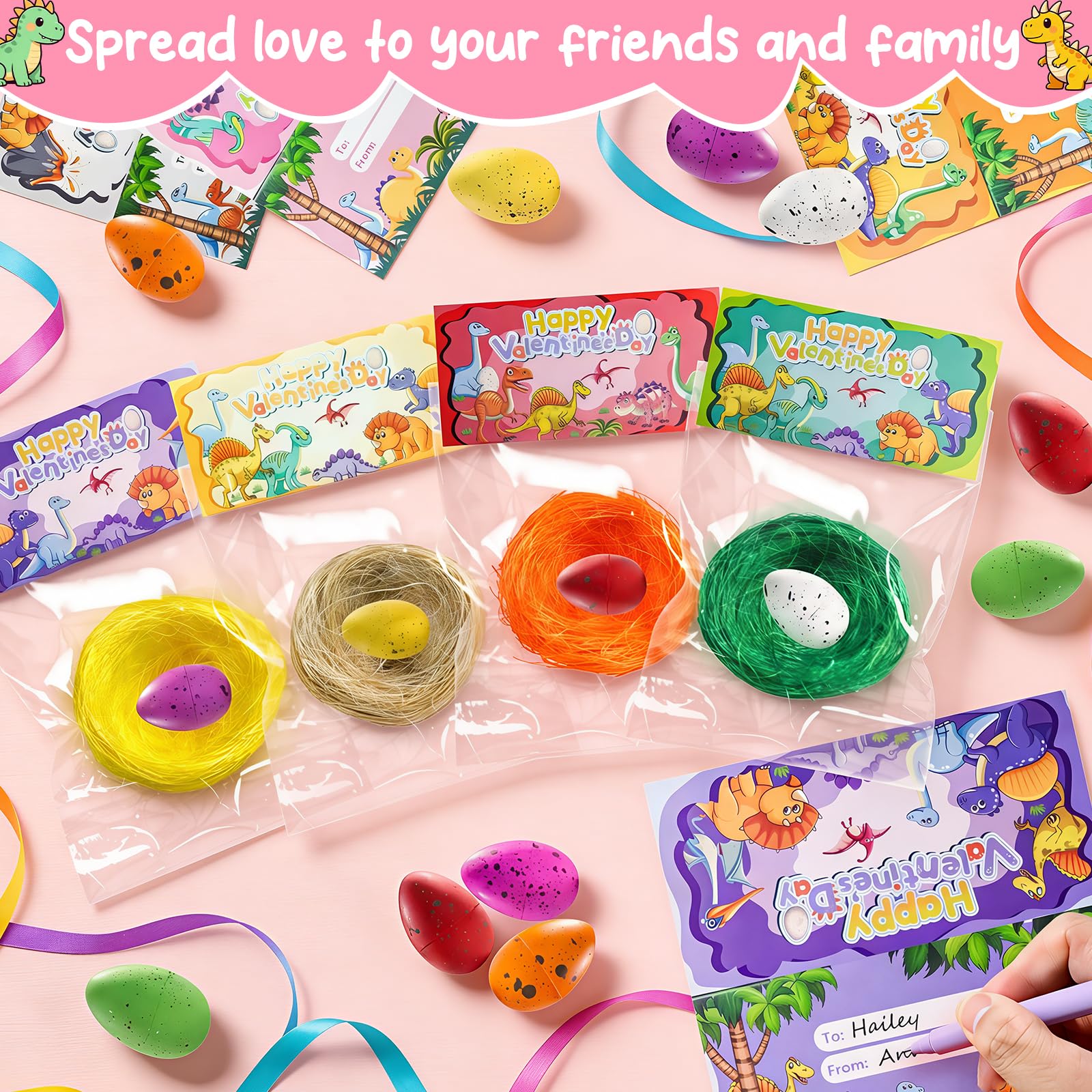 TORONTOKYO 28-Pack Hatching Dino Eggs with Valentines Cards for Kids – Classroom Favors & Party Gifts