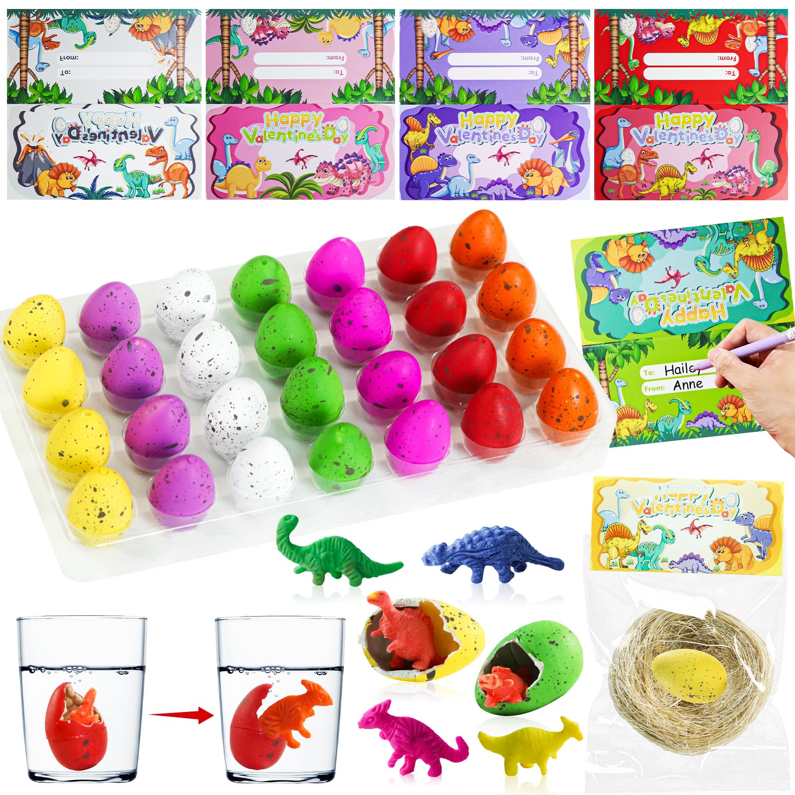 TORONTOKYO 28-Pack Hatching Dino Eggs with Valentines Cards for Kids – Classroom Favors & Party Gifts