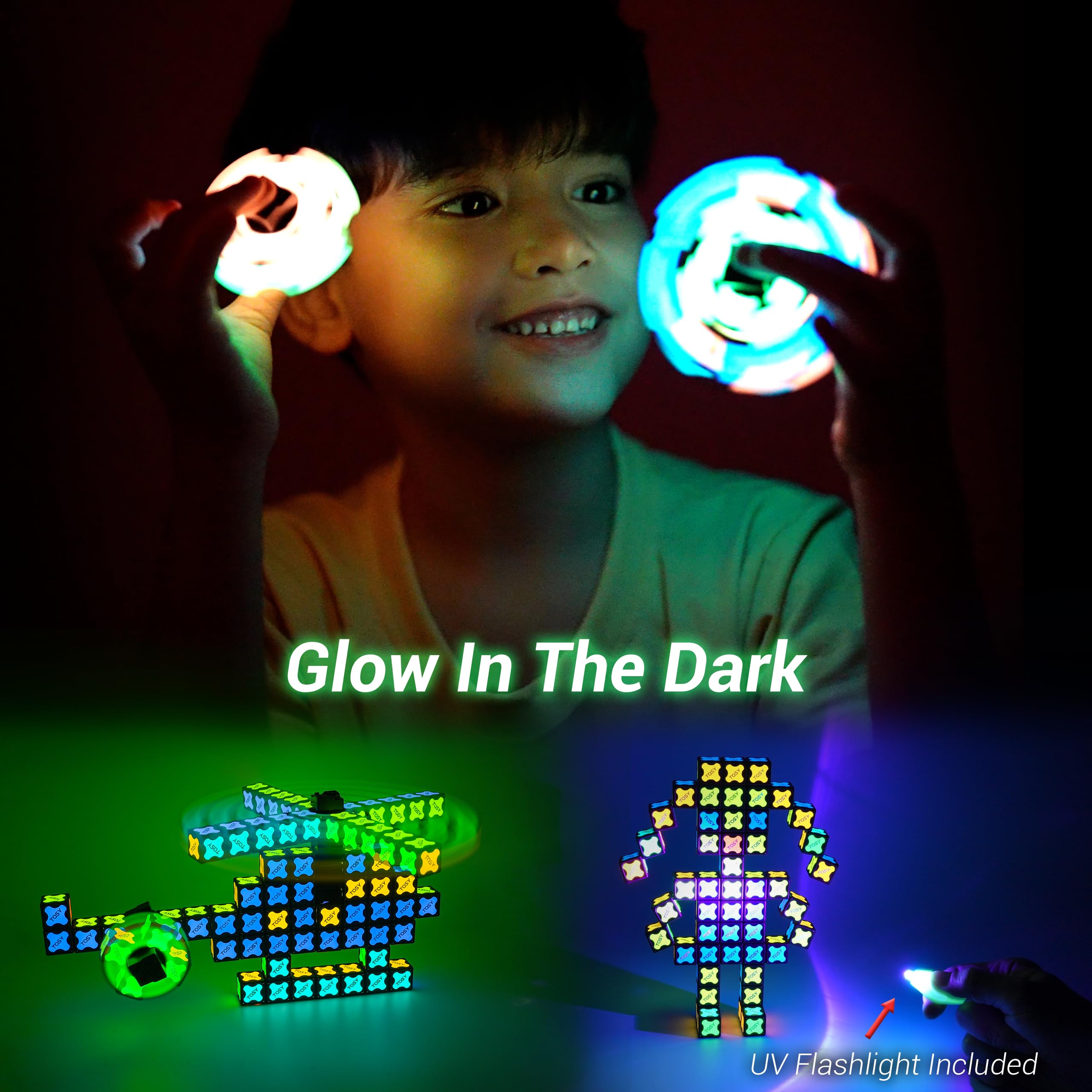 TOSY Magnet Cube 4x4 – 560 Magnets, 70 Blocks, Glow-in-the-Dark STEM Toy & Transformable Fidget Spinner
