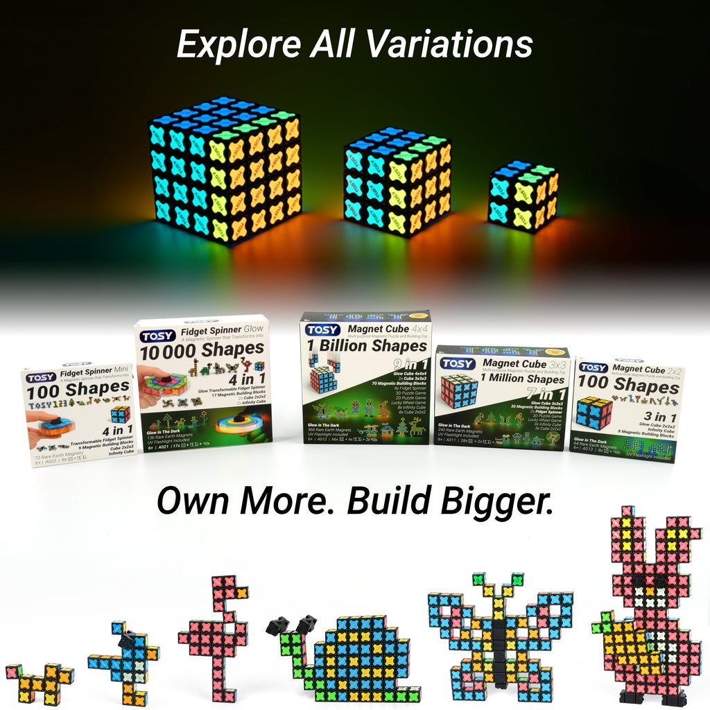 TOSY Magnet Cube 4x4 – 560 Magnets, 70 Blocks, Glow-in-the-Dark STEM Toy & Transformable Fidget Spinner