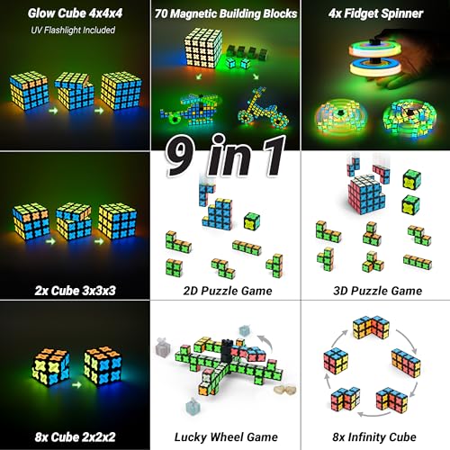 TOSY Magnet Cube 4x4 – 560 Magnets, 70 Blocks, Glow-in-the-Dark STEM Toy & Transformable Fidget Spinner