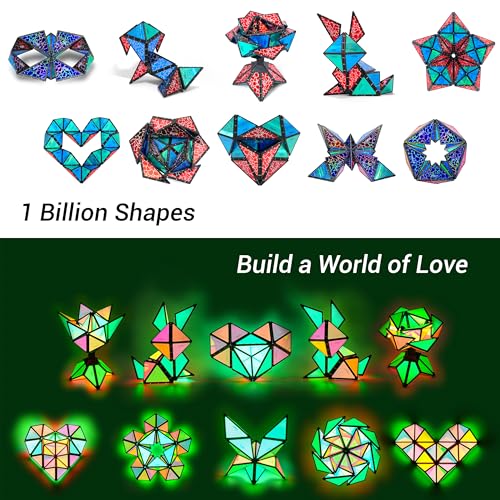 TOSY Magnet Pyramid Glow - 1 Cube to 1 Billion Shapes, 243 Magnets, Glowing Holographic STEM Puzzle Toy (3-pack)