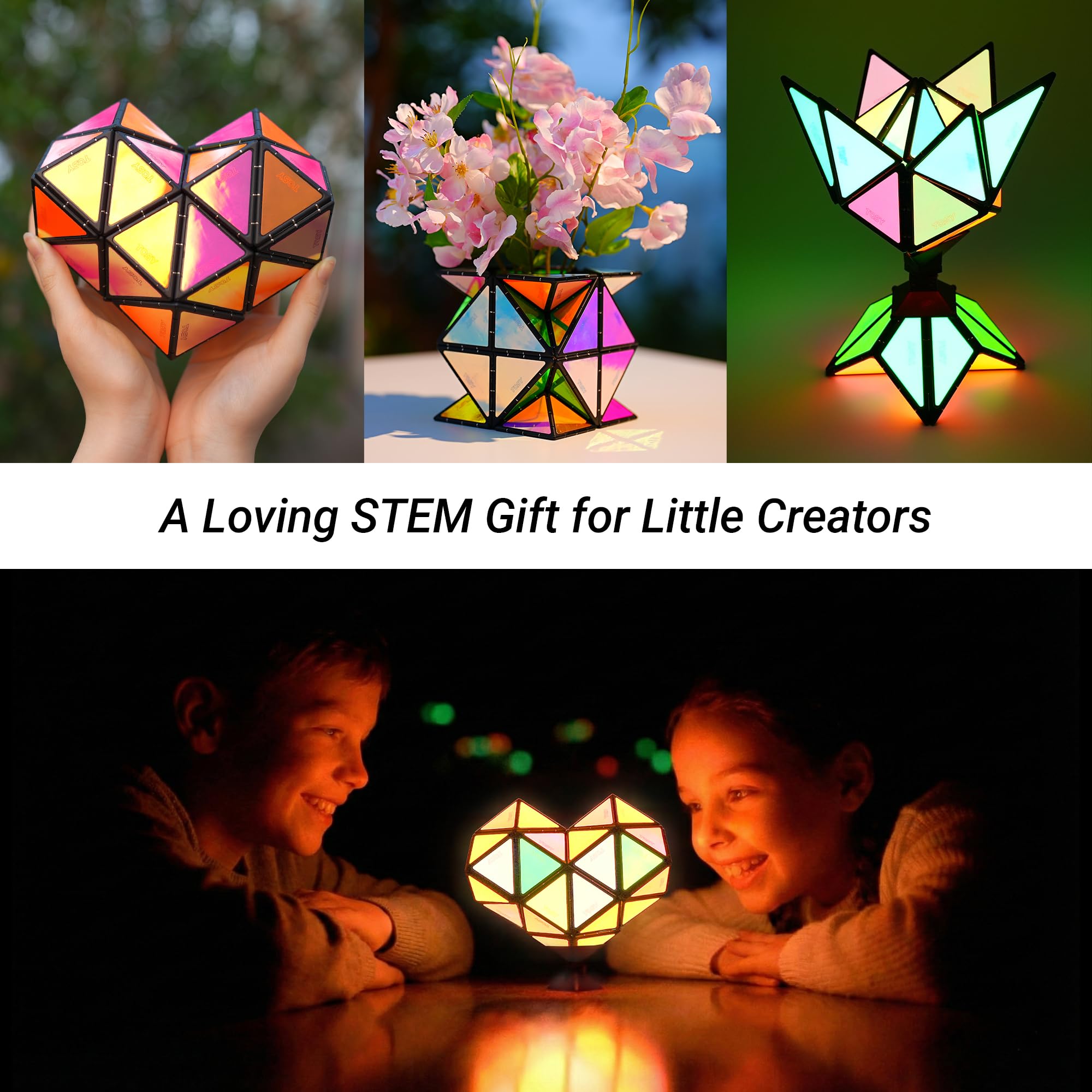 TOSY Magnet Pyramid Glow - 1 Cube to 1 Billion Shapes, 243 Magnets, Glowing Holographic STEM Puzzle Toy (3-pack)