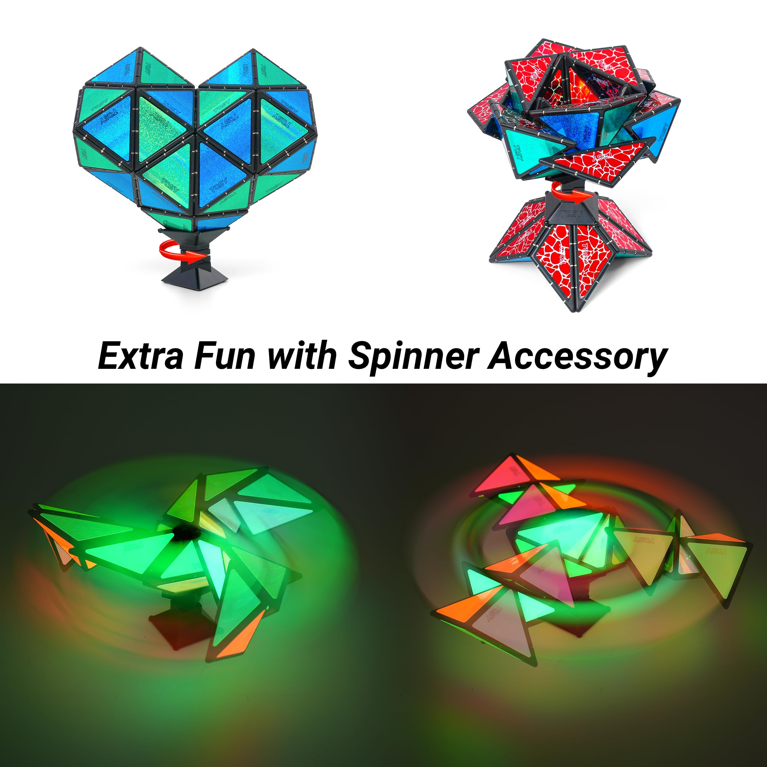 TOSY Magnet Pyramid Glow - 1 Cube to 1 Billion Shapes, 243 Magnets, Glowing Holographic STEM Puzzle Toy (3-pack)