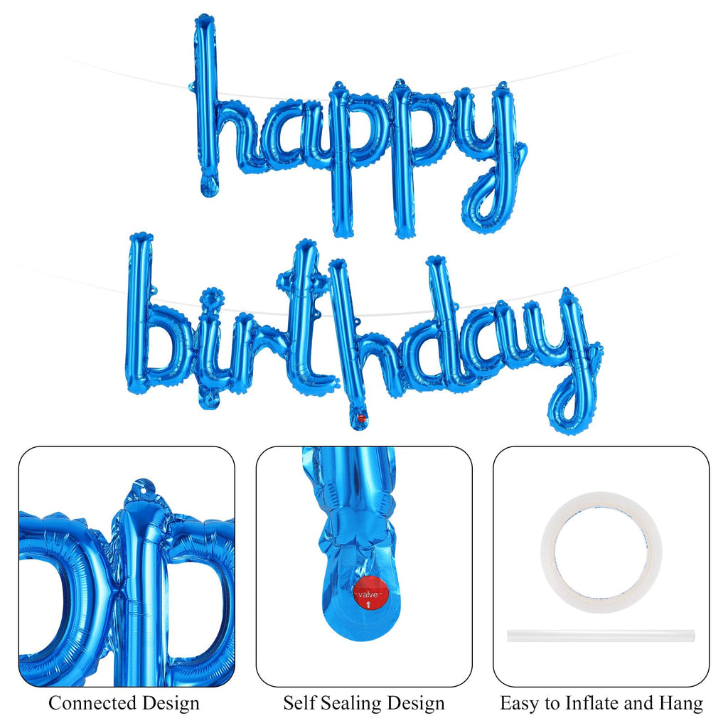 TOTAFAM Blue Happy Birthday Balloons Banner – Foil Letters & Personalized Name Signs (Small)