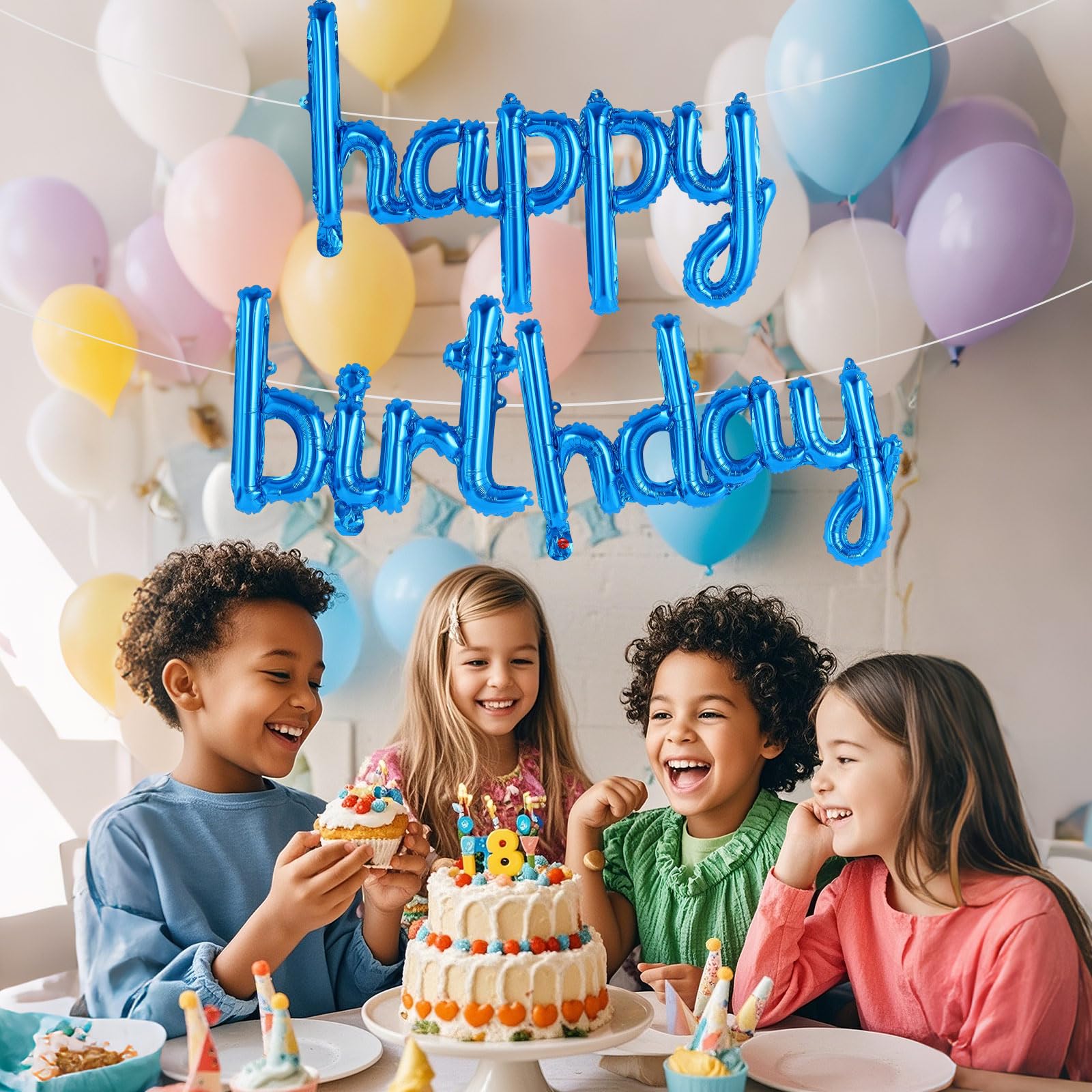 TOTAFAM Blue Happy Birthday Balloons Banner – Foil Letters & Personalized Name Signs (Small)