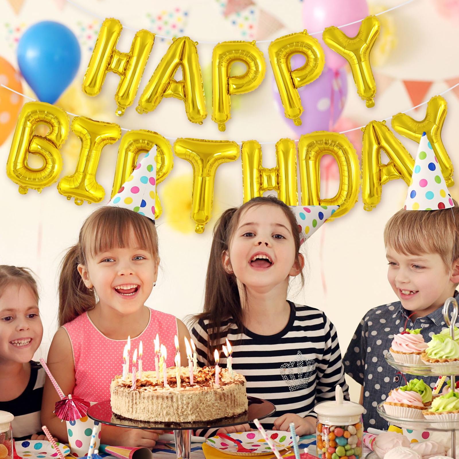 TOTAFAM Gold Happy Birthday Balloons Banner – Personalized Name Letters for Parties