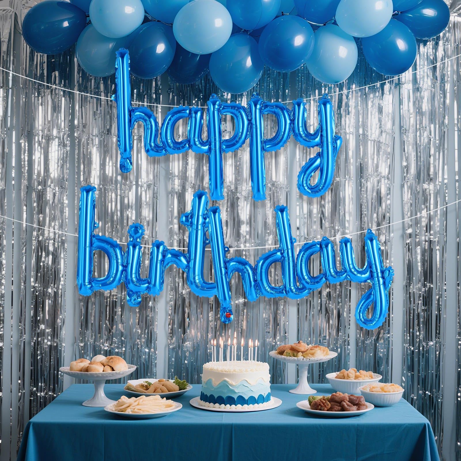 TOTAFAM Blue Happy Birthday Balloons Banner – Foil Letters & Personalized Name Signs (Small)