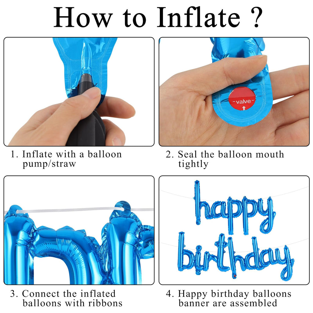 TOTAFAM Blue Happy Birthday Balloons Banner – Foil Letters & Personalized Name Signs (Small)