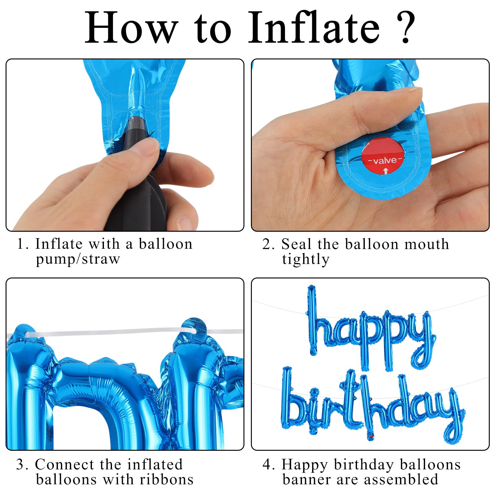 TOTAFAM Blue Happy Birthday Balloons Banner – Foil Letters & Personalized Name Signs (Small)