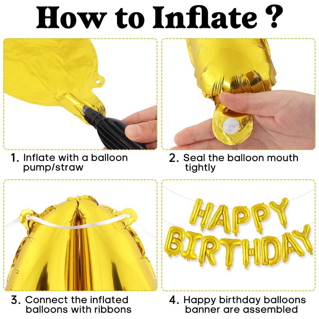 TOTAFAM Gold Happy Birthday Balloons Banner – Personalized Name Letters for Parties