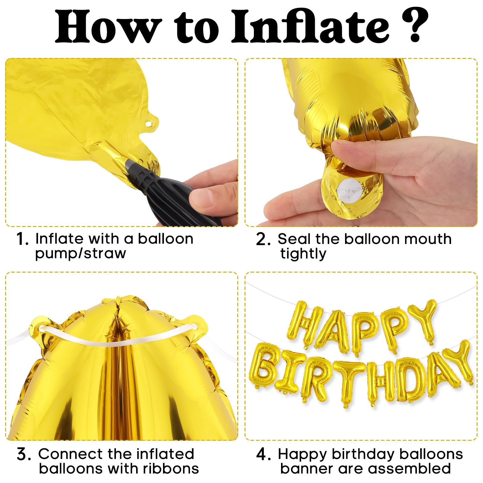 TOTAFAM Gold Happy Birthday Balloons Banner – Personalized Name Letters for Parties