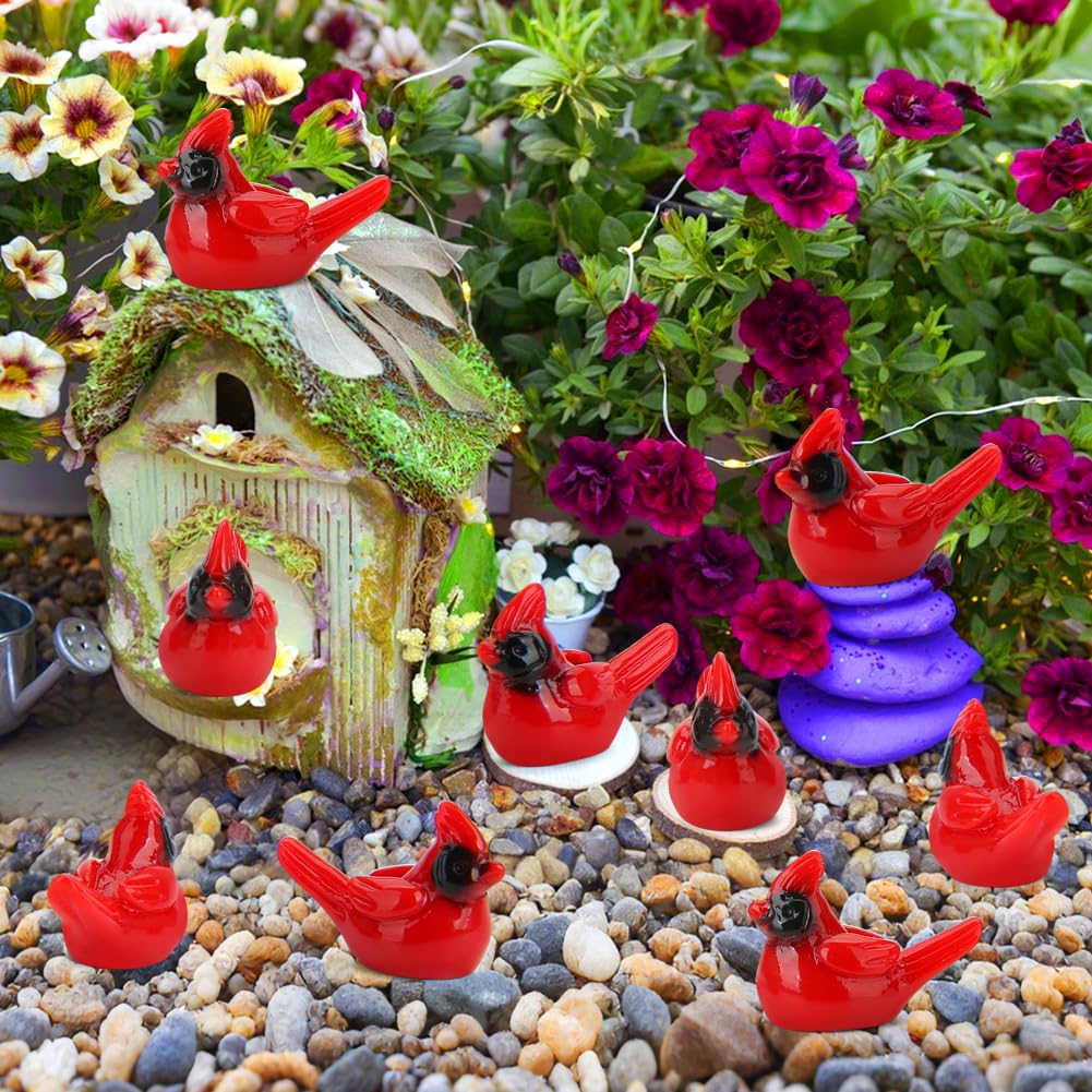 TOUCH TOP 60 Pcs Mini Resin Red Cardinal Bird Figurines for Crafts, Cake Toppers & Garden Decor