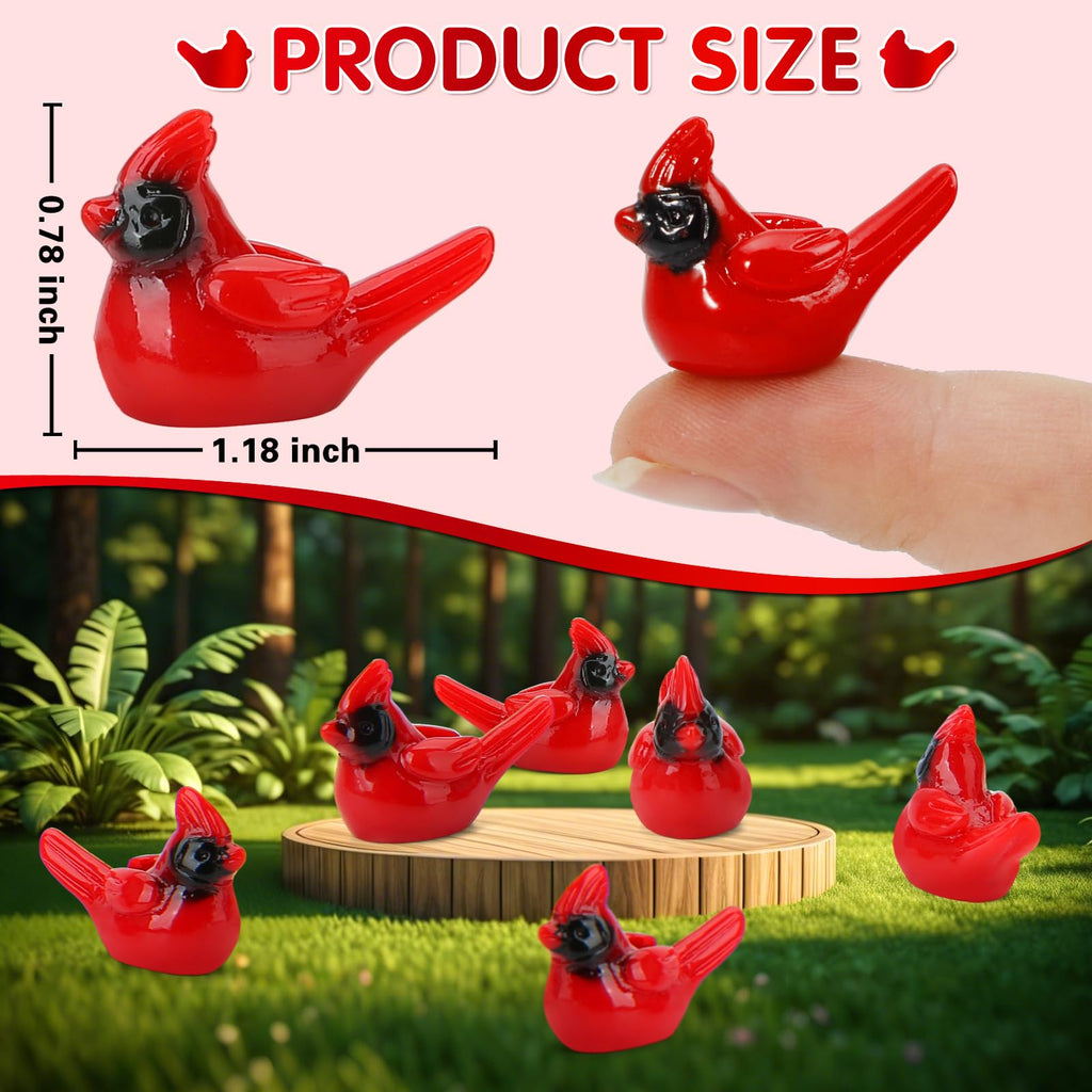 TOUCH TOP 60 Pcs Mini Resin Red Cardinal Bird Figurines for Crafts, Cake Toppers & Garden Decor