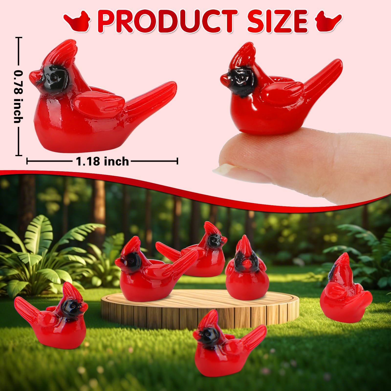 TOUCH TOP 60 Pcs Mini Resin Red Cardinal Bird Figurines for Crafts, Cake Toppers & Garden Decor