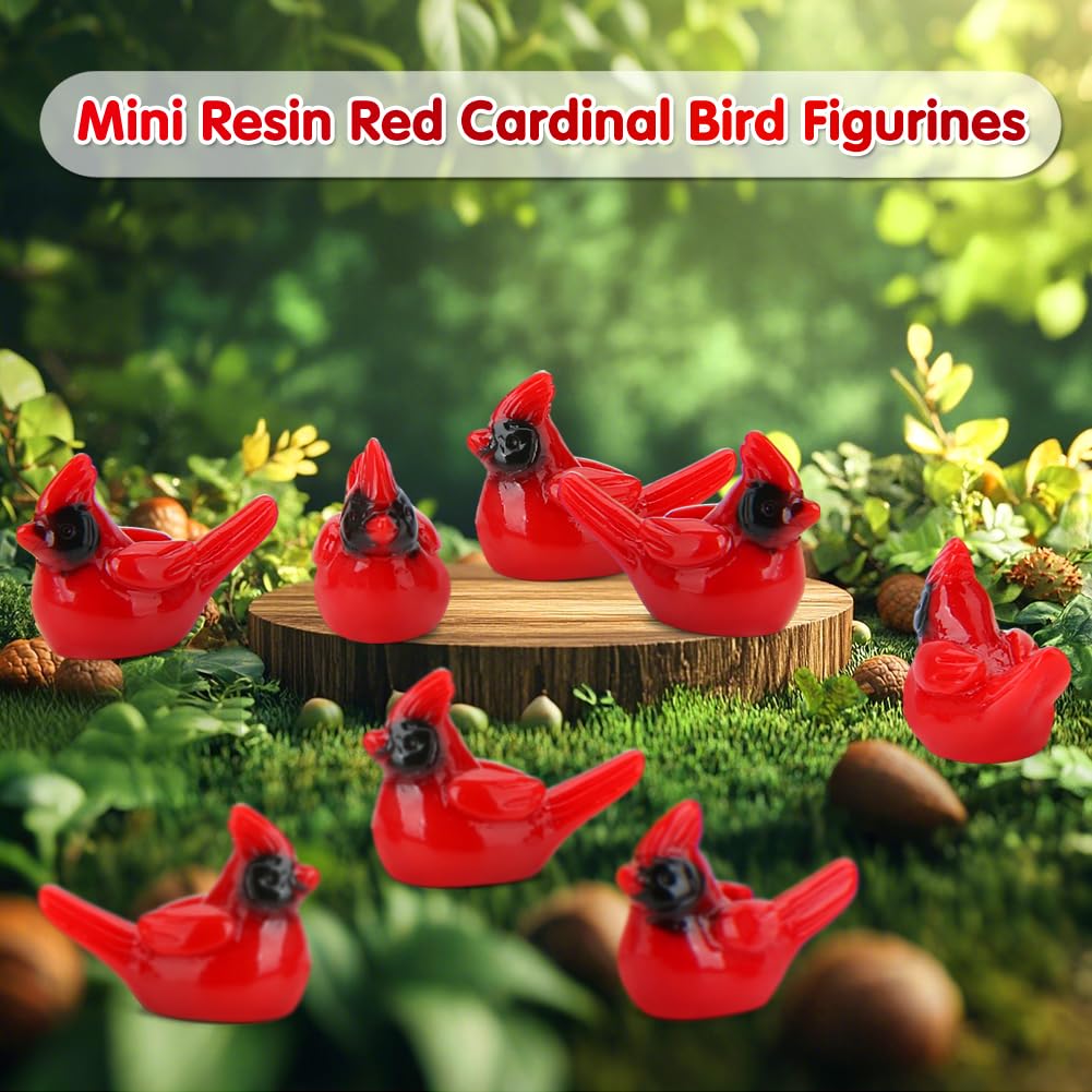 TOUCH TOP 60 Pcs Mini Resin Red Cardinal Bird Figurines for Crafts, Cake Toppers & Garden Decor