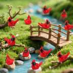 TOUCH TOP 60 Pcs Mini Resin Red Cardinal Bird Figurines for Crafts, Cake Toppers & Garden Decor