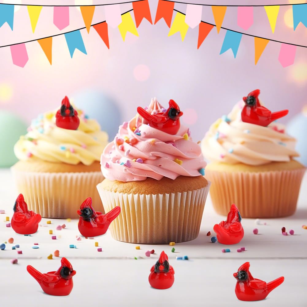 TOUCH TOP 60 Pcs Mini Resin Red Cardinal Bird Figurines for Crafts, Cake Toppers & Garden Decor