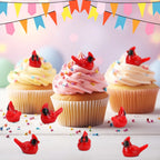 TOUCH TOP 60 Pcs Mini Resin Red Cardinal Bird Figurines for Crafts, Cake Toppers & Garden Decor