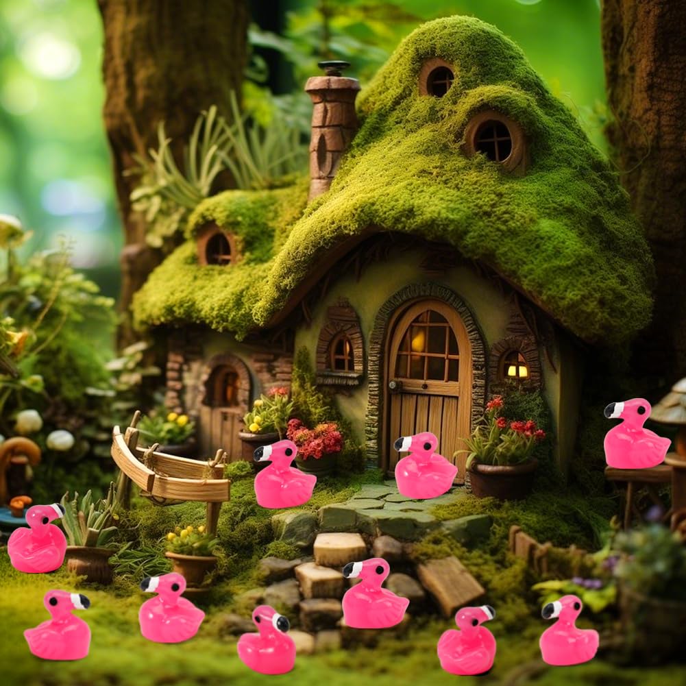 TOUCH TOP 200 Pcs Mini Resin Flamingo Ducks – Pink Flamingo Figurines for DIY Crafts, Cake Toppers & Party Decor
