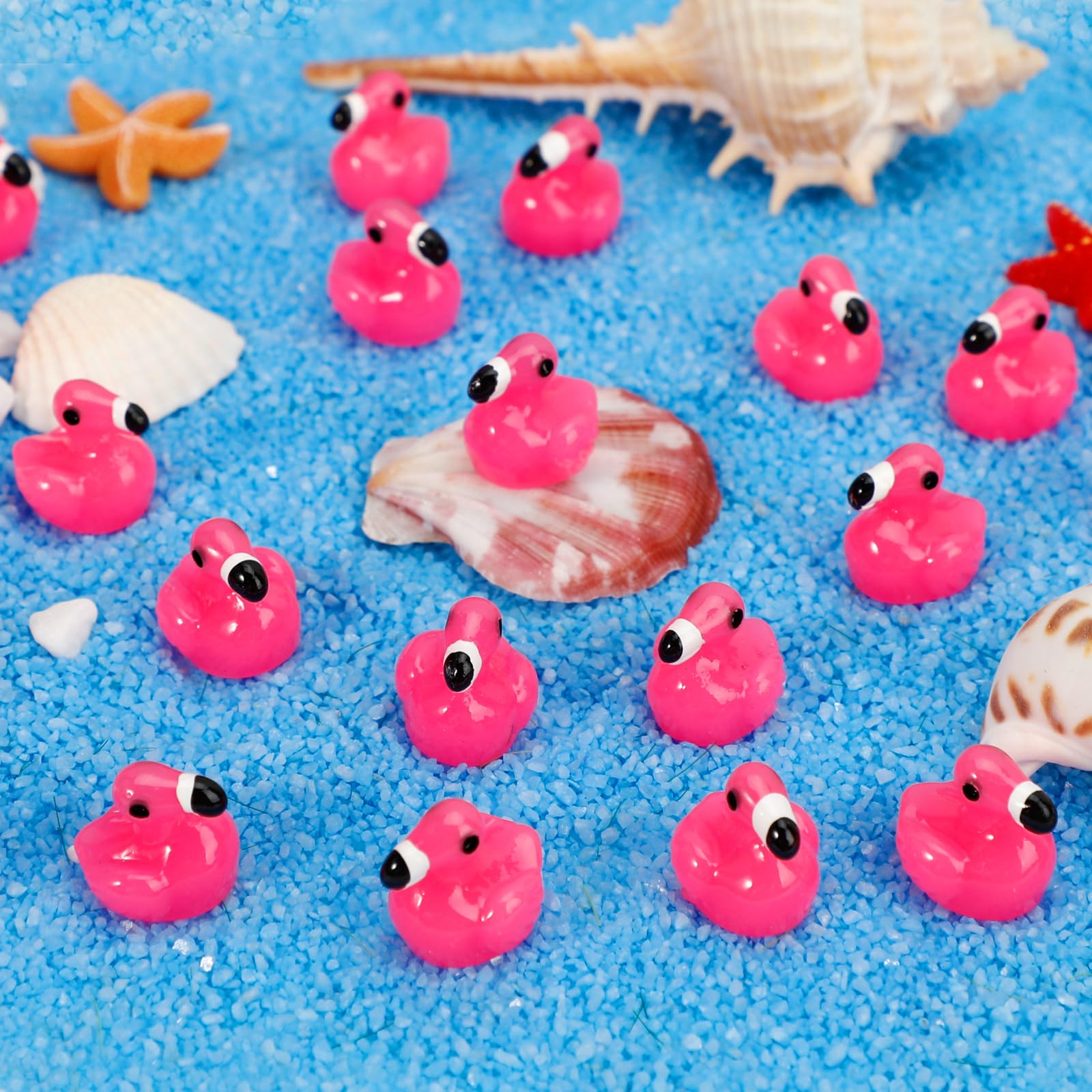 TOUCH TOP 200 Pcs Mini Resin Flamingo Ducks – Pink Flamingo Figurines for DIY Crafts, Cake Toppers & Party Decor