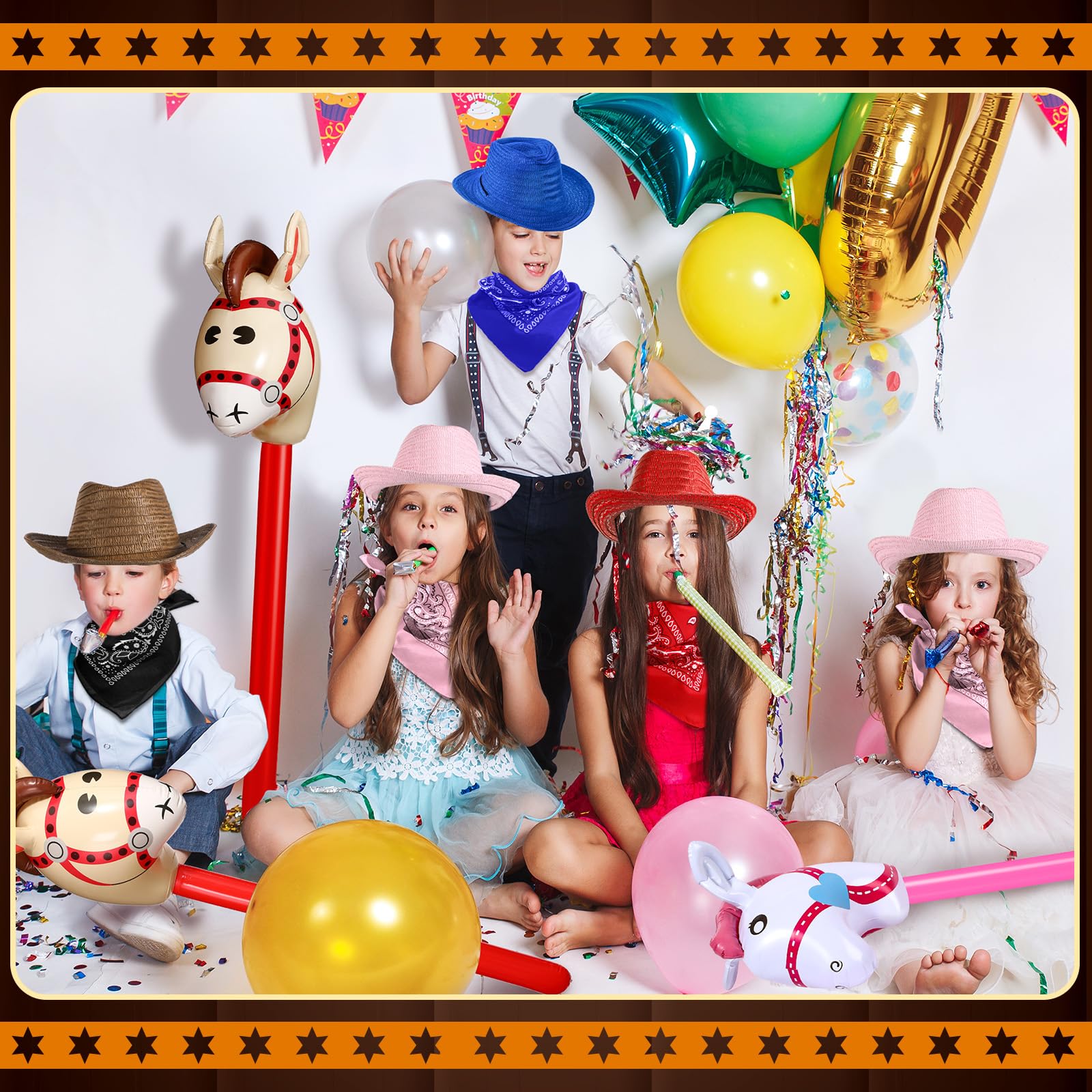 Toulite Western Cowboy Party Set – Hats, Bandanas & Inflatable Horses