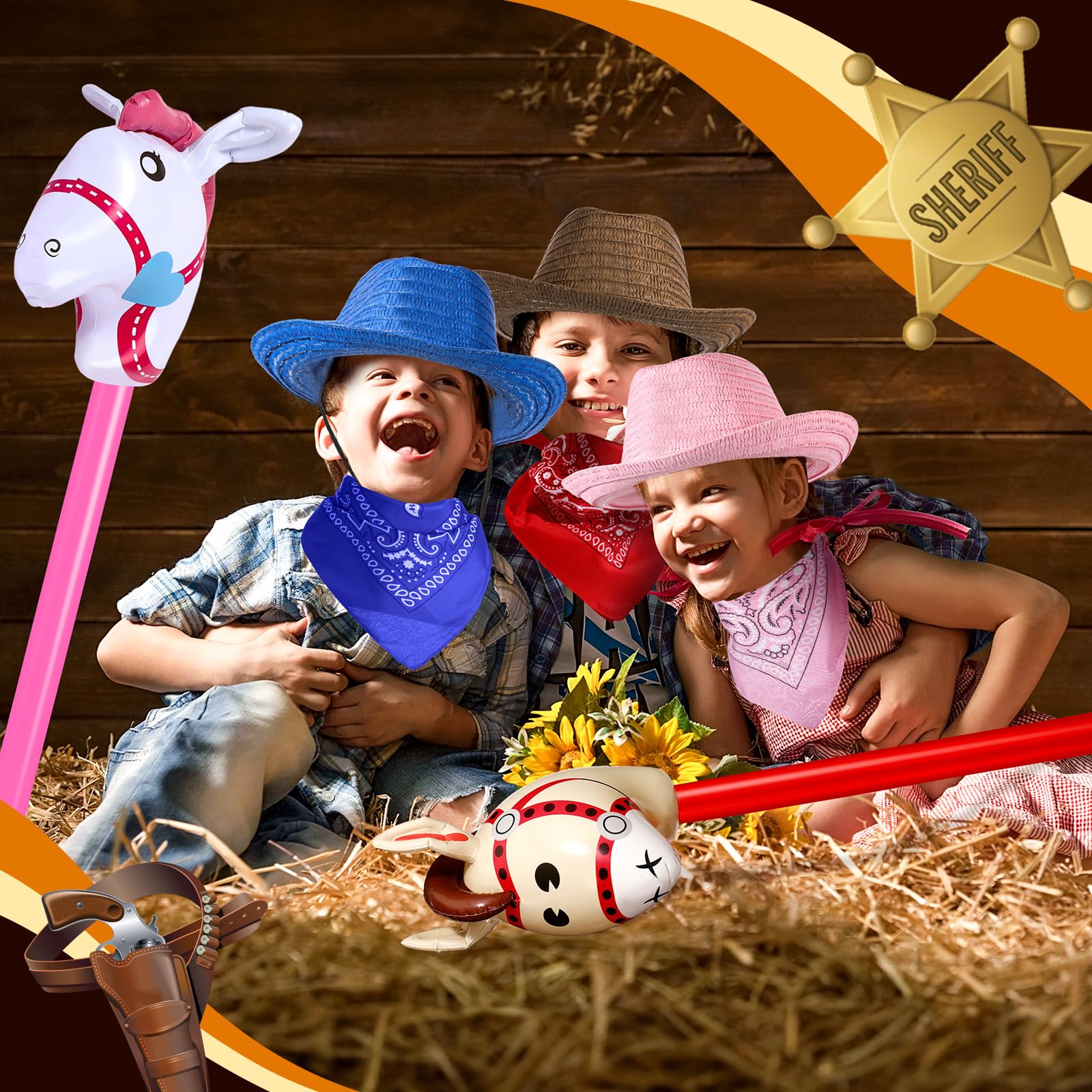 Toulite Western Cowboy Party Set – Hats, Bandanas & Inflatable Horses