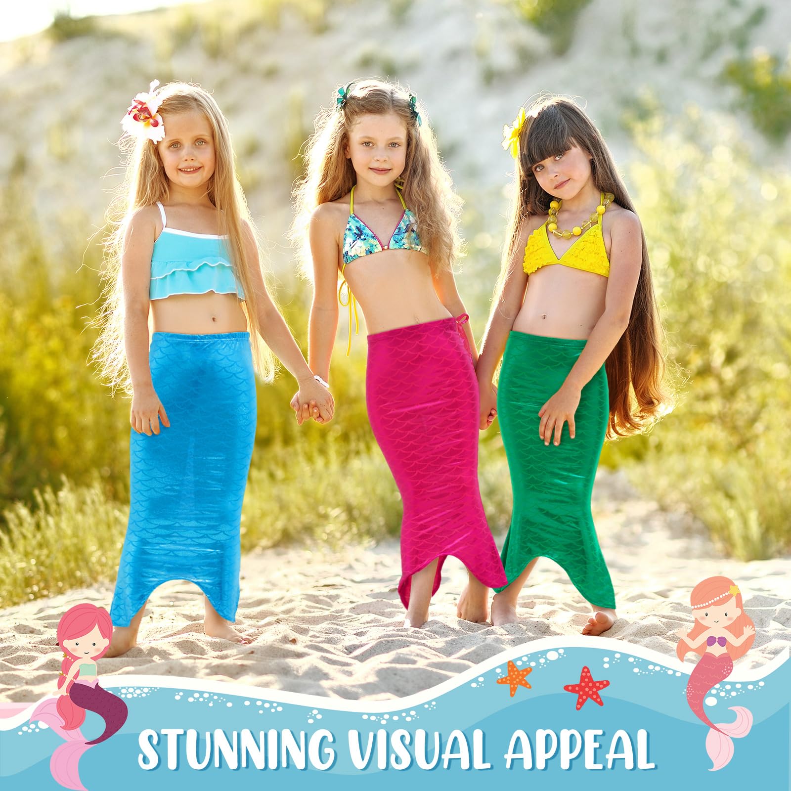 Toulite 4-Piece Mermaid Tail Set for Girls – Colorful Dress-Up Party Tails