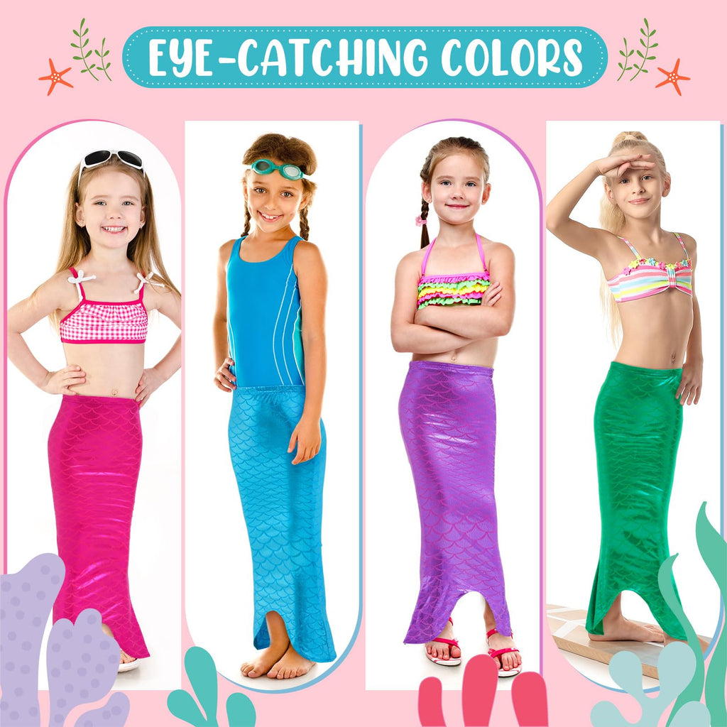 Toulite 4-Piece Mermaid Tail Set for Girls – Colorful Dress-Up Party Tails