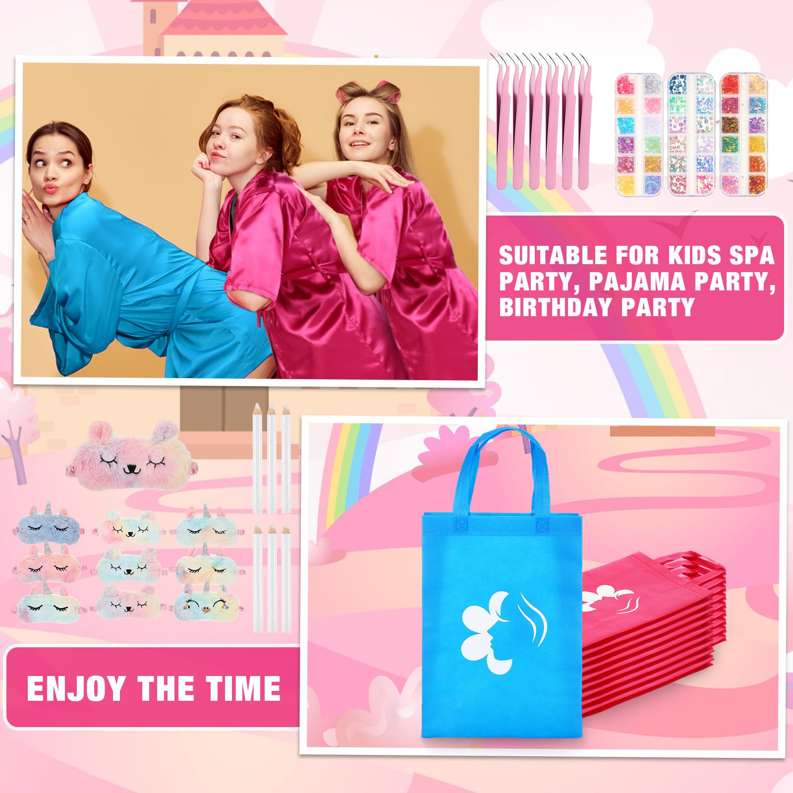 Toulite 10-Set Spa Party Kit — Satin Robes, Slippers, Nail Tools for Sleepovers