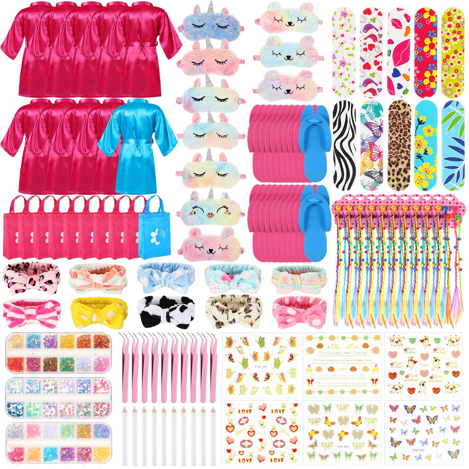 Toulite 10-Set Spa Party Kit — Satin Robes, Slippers, Nail Tools for Sleepovers