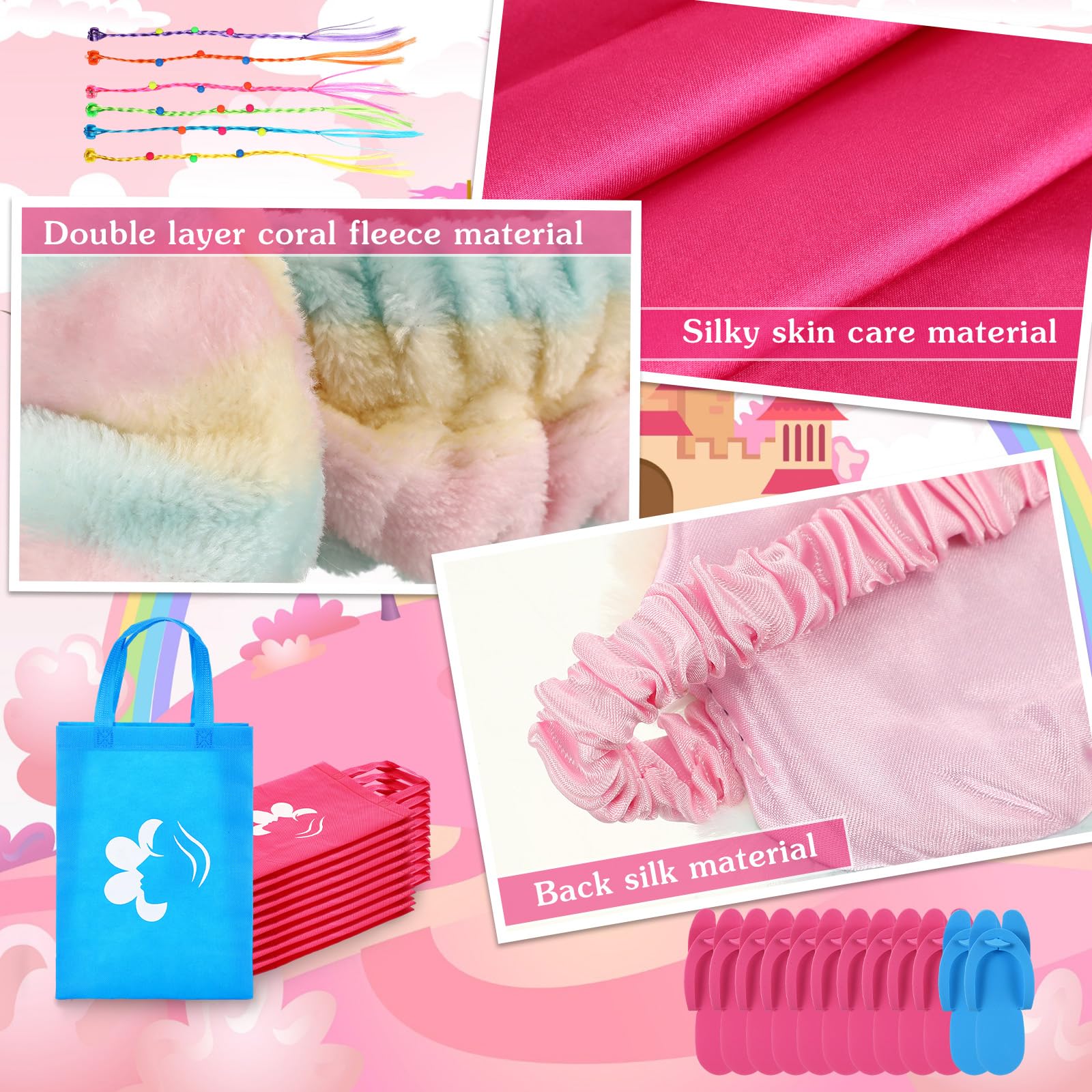 Toulite 10-Set Spa Party Kit — Satin Robes, Slippers, Nail Tools for Sleepovers