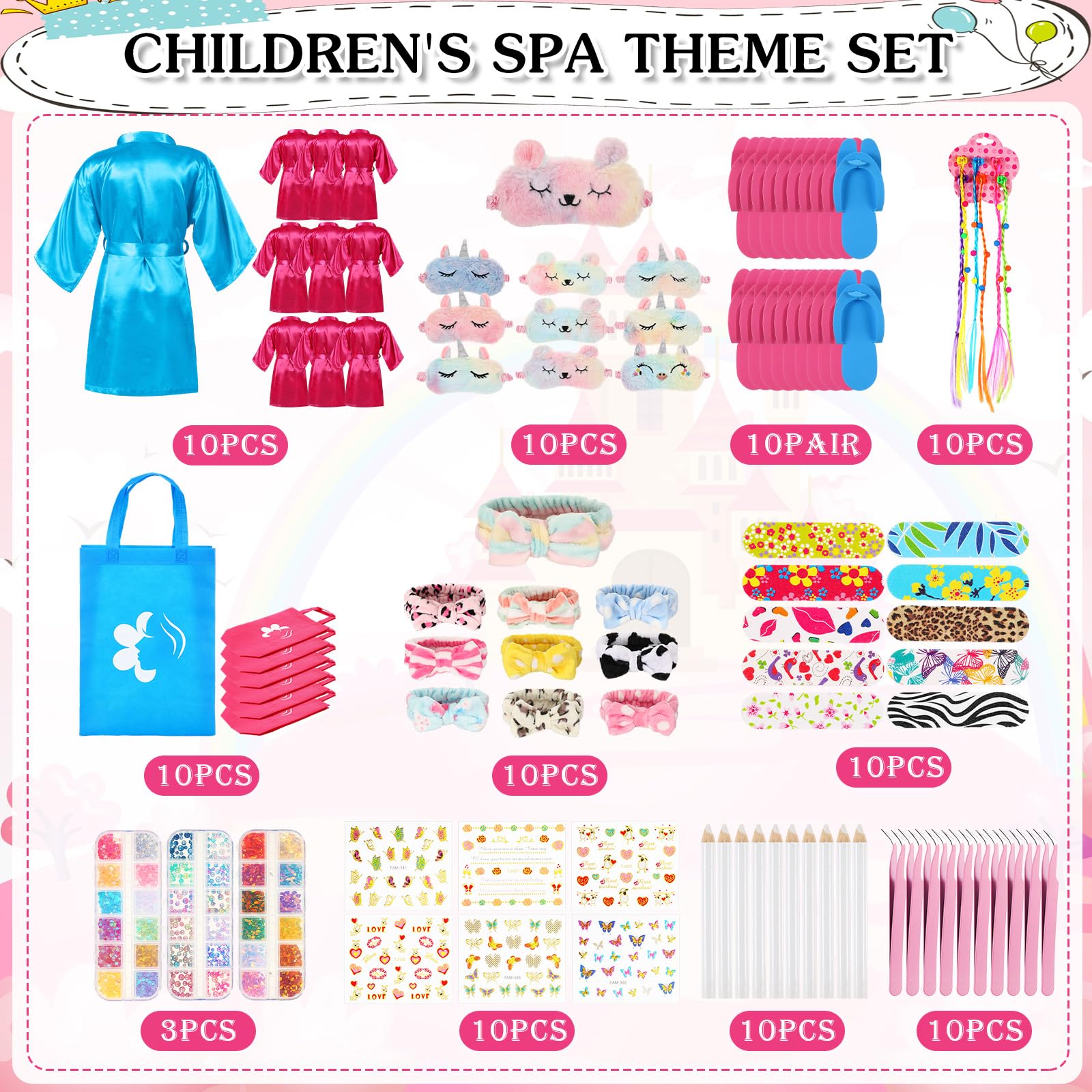 Toulite 10-Set Spa Party Kit — Satin Robes, Slippers, Nail Tools for Sleepovers