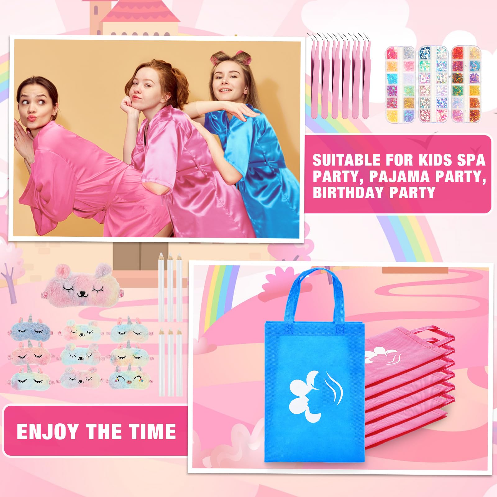 Toulite 10-Set Spa Party Kit – Satin Robes, Slippers & Nail Art for 10 Guests