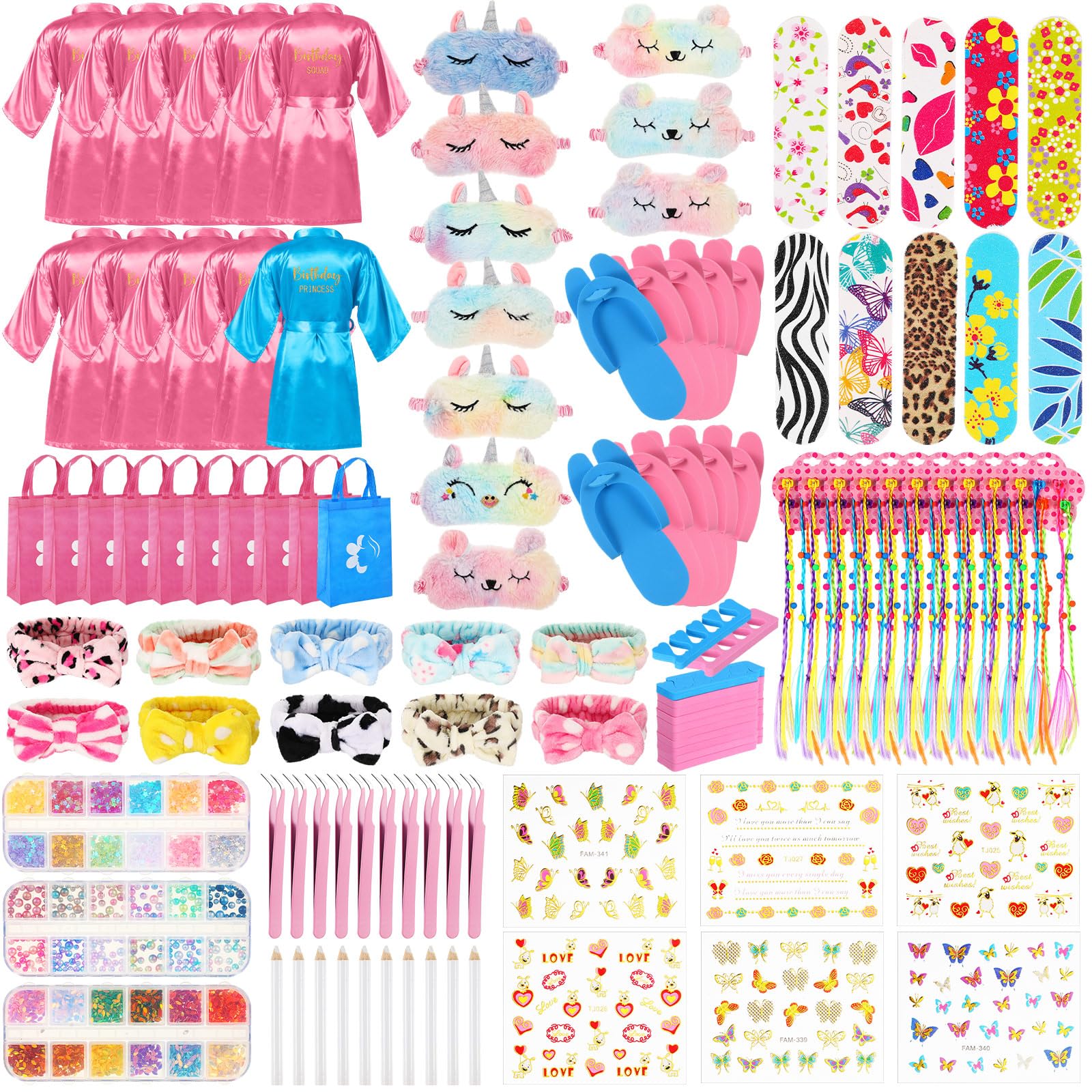 Toulite 10-Set Spa Party Kit – Satin Robes, Slippers & Nail Art for 10 Guests