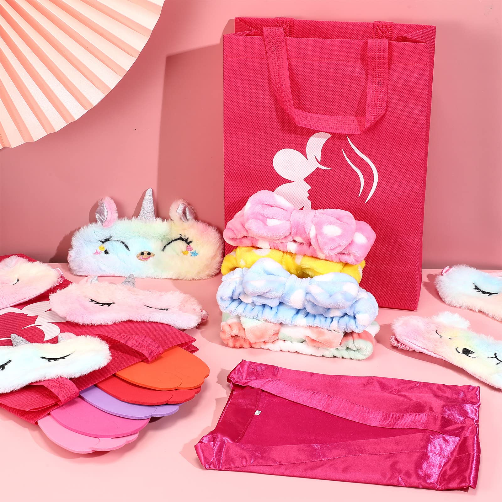 Toulite 10-Set Spa Party Kit – Satin Robes, Slippers & Nail Accessories (Pink)