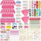 Toulite 10-Set Spa Party Kit – Satin Robes, Slippers & Nail Accessories (Pink)